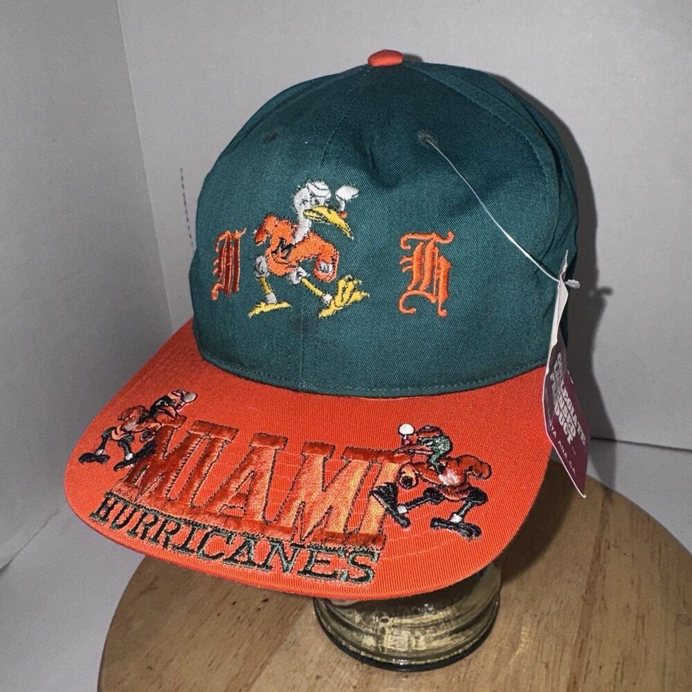 Vintage Miami Hurricanes NCAA NOS Headmaster Snapback Hat Cap NWT 90s